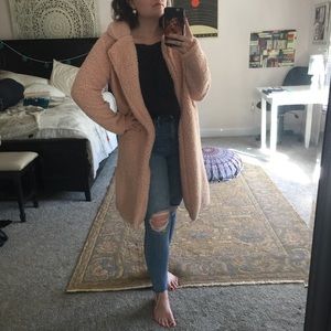 Long pink teddy coat